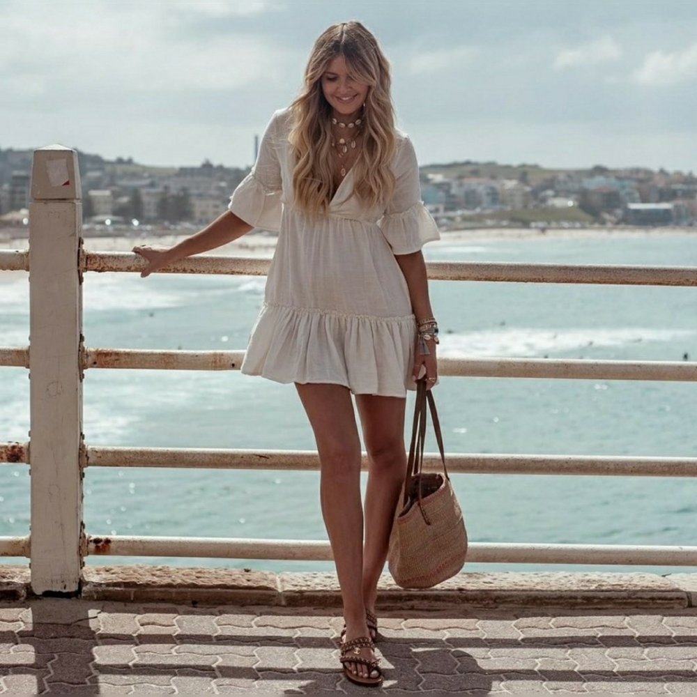 SINCERELY JULES // white plunge boho mini dress - Picture 12 of 16
